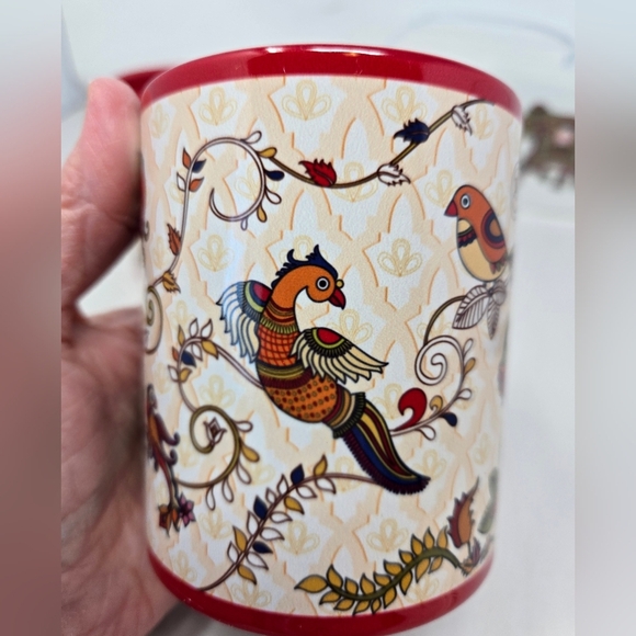 The Bombay Set of 2 Kalamkari Coffee Cups Hand Painted Exotic Beautiful Birds - Picture 10 of 11